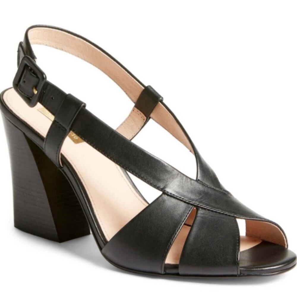 LOUISE ET CIE KALEE Black Leather Block Heel Strappy Sandal Size 10 M